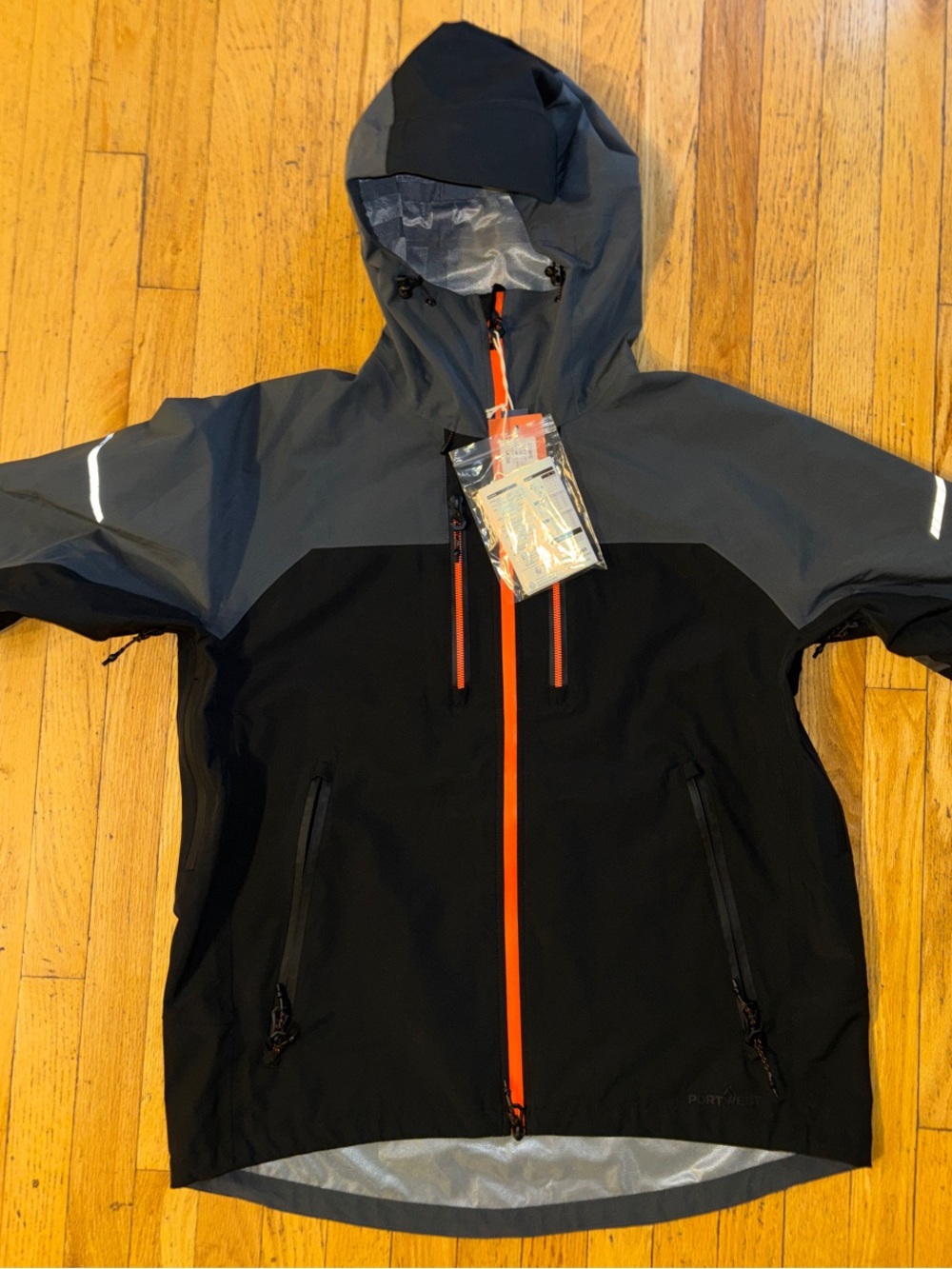 Portwest NWT EV460 Waterproof Shell Jacket - Charcoal, Black & Orange - Large